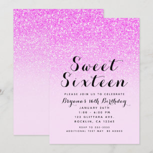 Invitación Fiesta Glamurosa de Dulces 16 con Brillo Rosa Bril