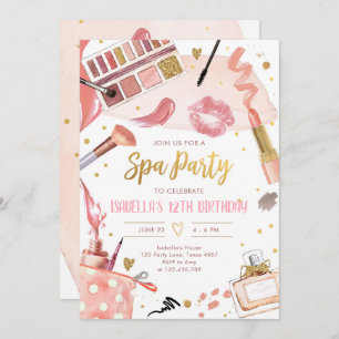 Invitación Fiesta Glitz Glam Glamour Chica Makeup Cumpleaños 