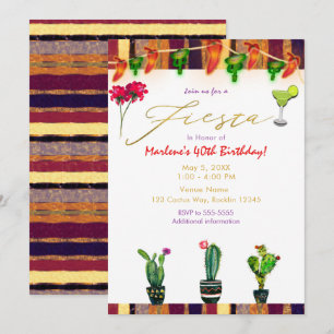 Invitación FIESTA Gold Cumpleaños Fiesta Cactus del Suroeste