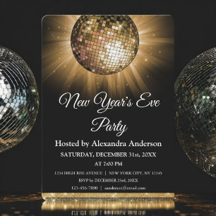 Invitación fiesta Gold Disco de Año Nuevo 2024