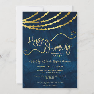 Invitación Fiesta Gold Moderno Script Light String Calentador
