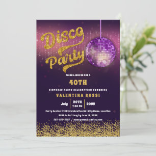 Invitación Fiesta Gold Purple Disco