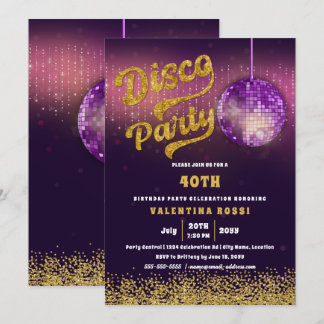 Invitación Fiesta Gold Purple Disco