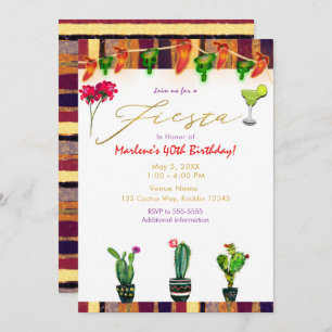 Invitación FIESTA Gold South West Cactus Birday Party