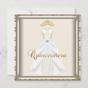 Invitación Fiesta Gold Tiara Vestido Gold Quinceanera