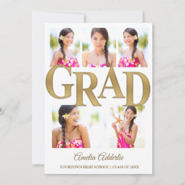 Invitación Fiesta Gold White 5 Photo Grad