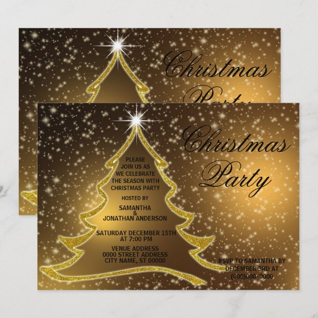 Invitación Fiesta Golden Christmas Sparkle Gold Holidays (Anverso / Reverso)