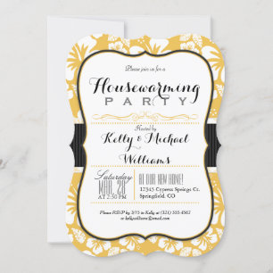 Invitación Fiesta Golden Yellow & White Tropical