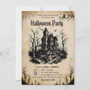 Invitación Fiesta gótica de Halloween de casa embrujada vinta