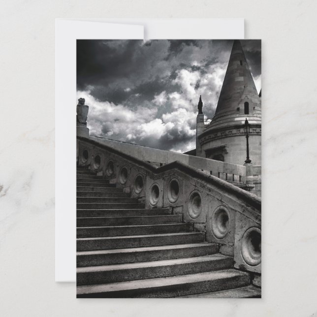 Invitación Fiesta gótico blanco y negro de Halloween del (Anverso)