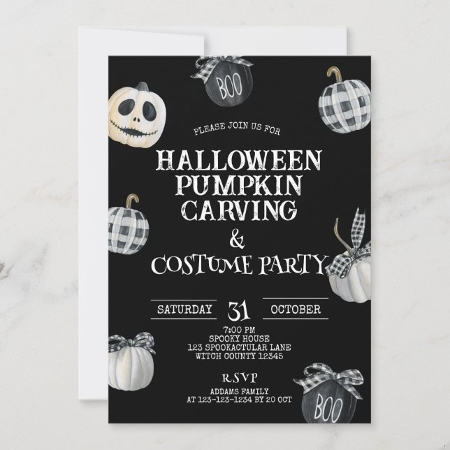 Invitación Fiesta gótico de calabaza de Halloween tallando y  (Anverso)