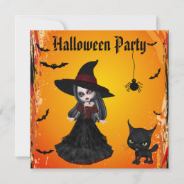 Invitación Fiesta gótico lindo de Halloween de la bruja y del