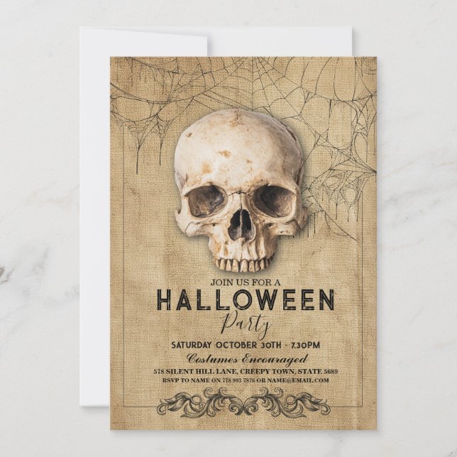 Invitación Fiesta gótico Skull Halloween (Anverso)
