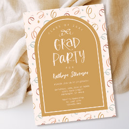 Invitación Fiesta Grad Confetti Grad con Mano Rosa Gold Girly