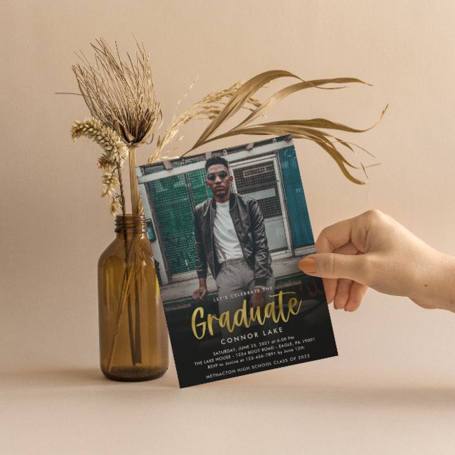 Invitación Fiesta Grad de Relieve metalizado dorado Moderno 2 (Subido por el creador)