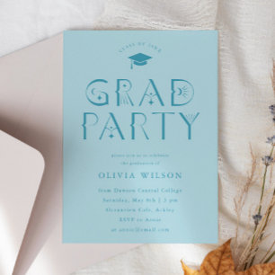 Invitación Fiesta Grad de tipografía celeste azul