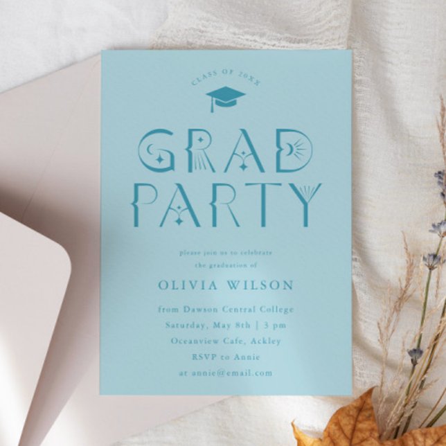 Invitación Fiesta Grad de tipografía celeste azul (Subido por el creador)