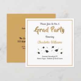 Invitación Fiesta Grad, Oro, Celebración de Graduación