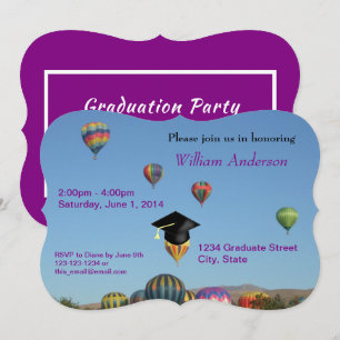 Invitación Fiesta Grad Simple Púrpura Globo de Aire Caliente 