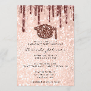Invitación Fiesta graduado Dris Rosa Purpurina 3D del tapón d