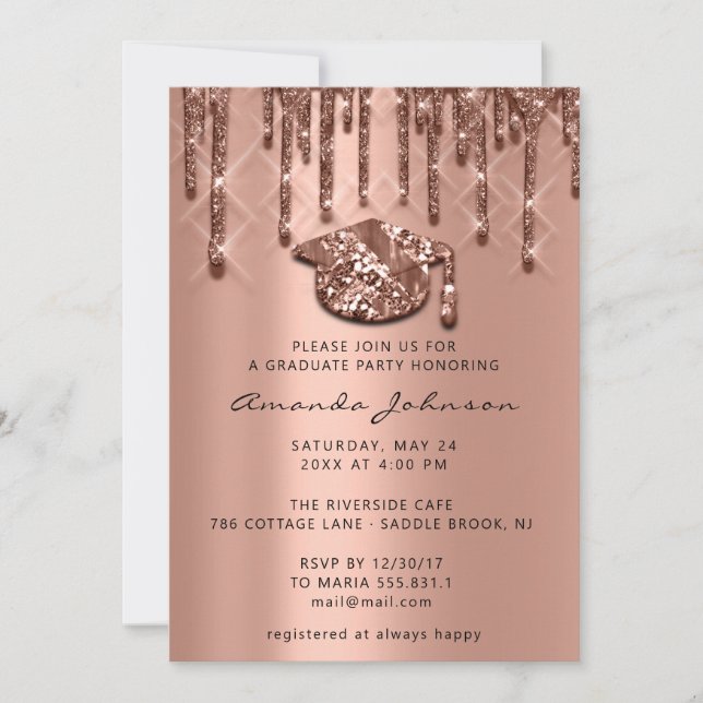 Invitación Fiesta graduado Dris Rosa Tapón de oro Efecto 3D G (Anverso)