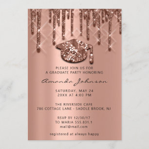 Invitación Fiesta graduado Dris Rosa Tapón de oro Efecto 3D G
