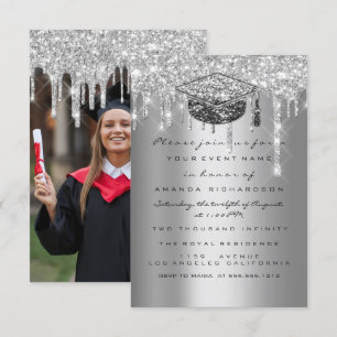 Invitación Fiesta graduado Purpurina de oro gris plateado