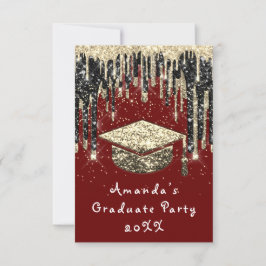 Invitación Fiesta graduado Purpurina Drip BurgundGold Confett