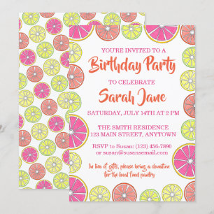 Invitación Fiesta Grapefruit Naranja de limón de cítricos