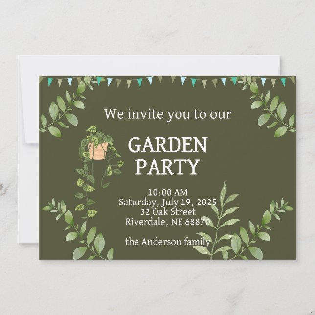 Invitación Fiesta Green Garten (Anverso)