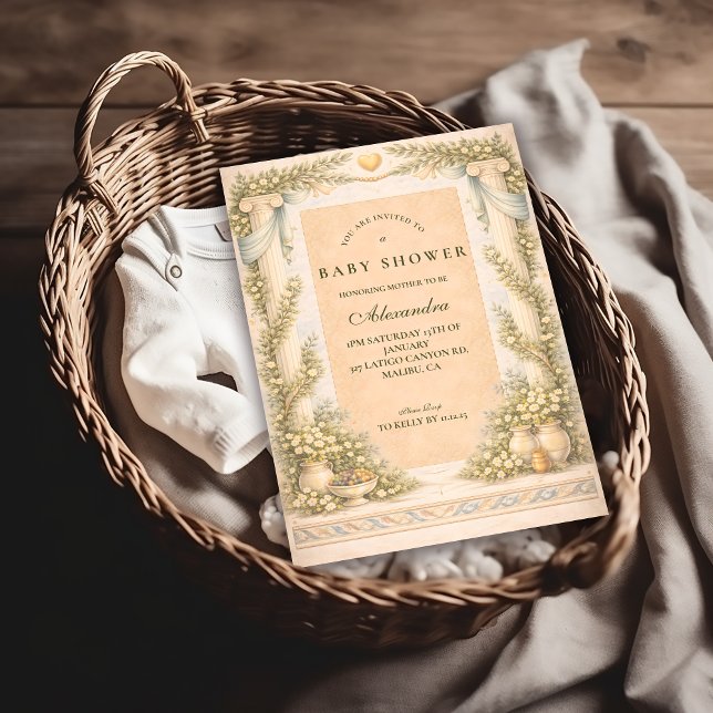 Invitación Fiesta Griega de Bebé con Floral Neutral (Subido por el creador)