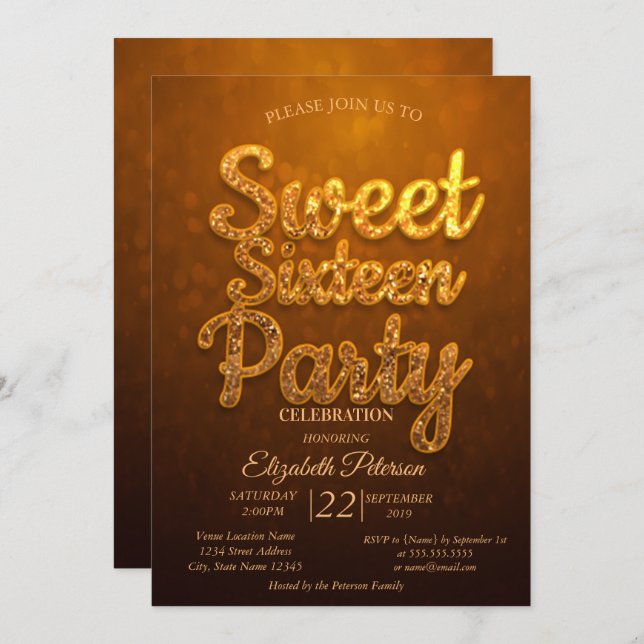 Invitación Fiesta Guay Trendy Sweet 16 (Anverso / Reverso)
