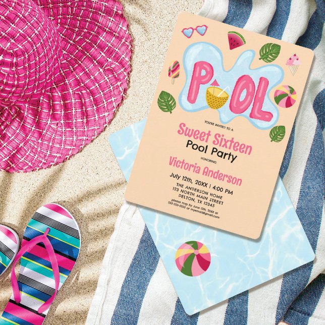 Invitación Fiesta Guay Tropical Summer Pool Sweet 16 (Subido por el creador)