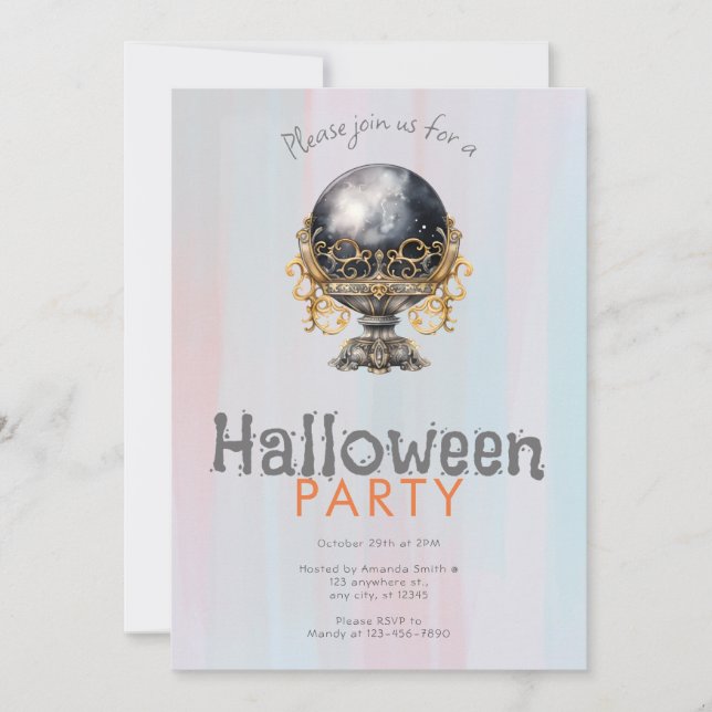 Invitación Fiesta Halloween de Black and Gold Crystal Ball (Anverso)