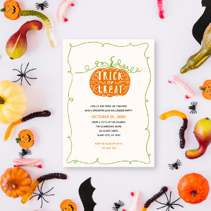 Invitación Fiesta Halloween de Calabaza Derrada a mano o truc