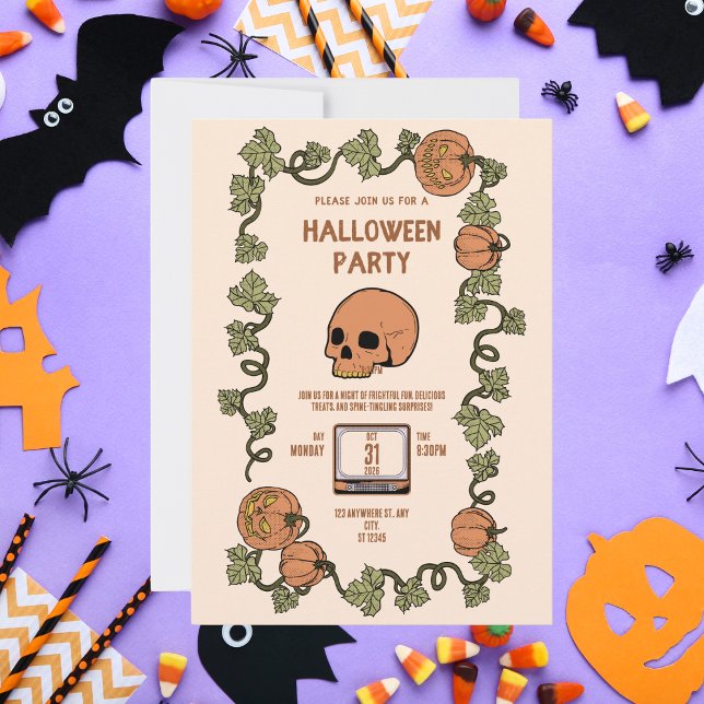 Invitación Fiesta Halloween de Calaveras Retro y Calabaza (Subido por el creador)