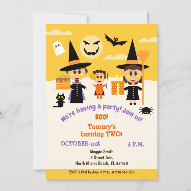 Invitación Fiesta Halloween de cumpleaños para niños (Anverso)