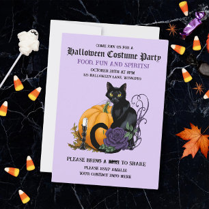 Invitación Fiesta Halloween de Gato Negro y Calabaza