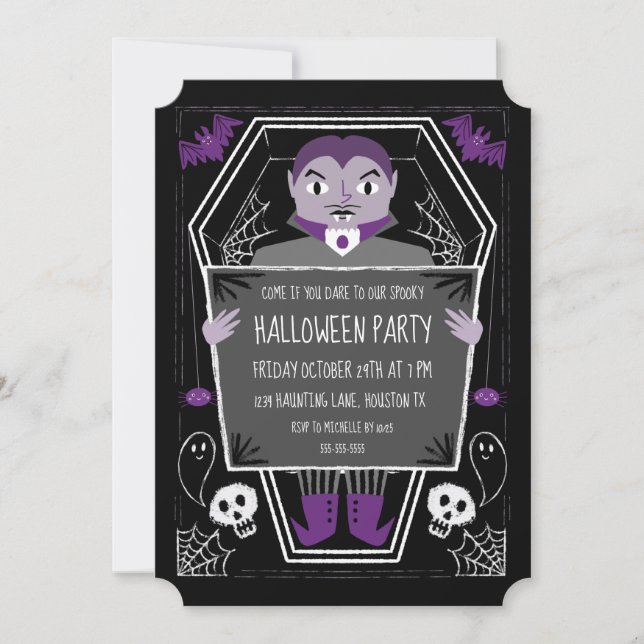 Invitación Fiesta Halloween de Ilustracion de vampiros (Anverso)