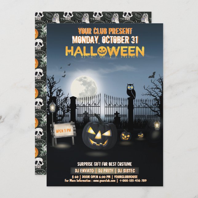 Invitación Fiesta Halloween de la Casa Oscura Personalizada (Anverso / Reverso)