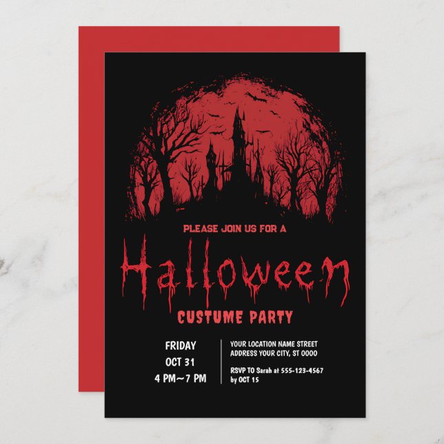Invitación Fiesta Halloween de la Luna de Sangre (Anverso / Reverso)