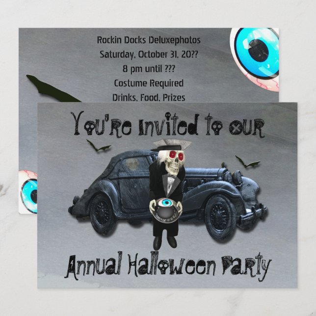 Invitación Fiesta Halloween de la ruta del humo del coche del (Anverso / Reverso)