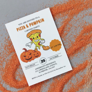 Invitación Fiesta halloween de tallado de pizza y calabaza
