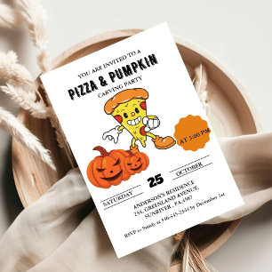 Invitación Fiesta halloween de tallado de pizza y calabaza