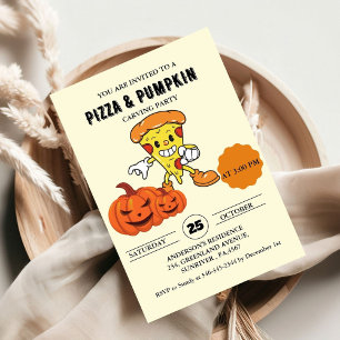 Invitación Fiesta halloween de tallado de pizza y calabaza