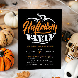 Invitación Fiesta Halloween de Tipografía de Calabaza Negra y