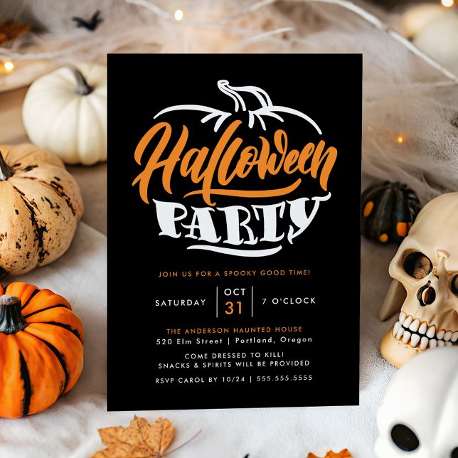 Invitación Fiesta Halloween de Tipografía de Calabaza Negra y (Subido por el creador)