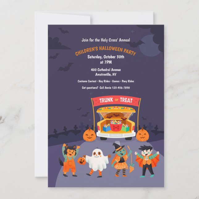 Invitación Fiesta Halloween De Tronco O Tratamiento Para Niño (Anverso)