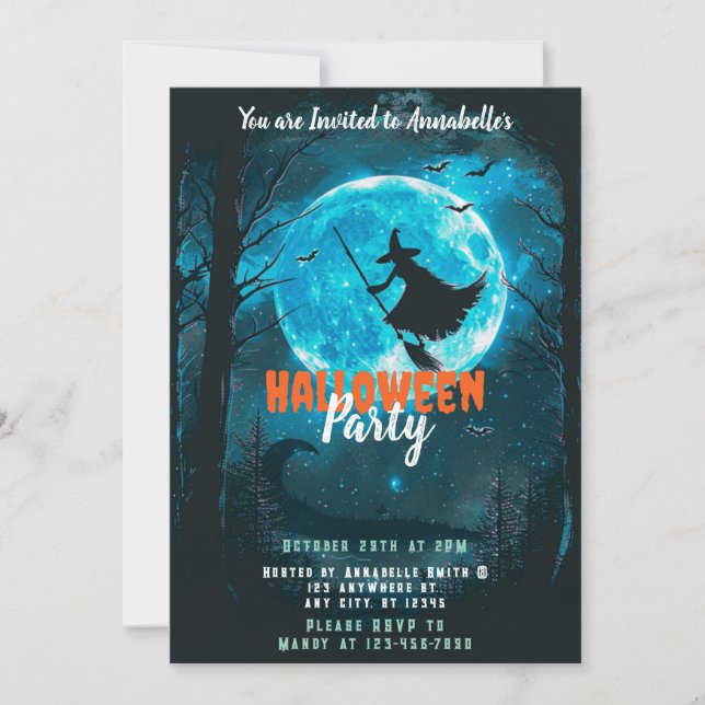 Invitación Fiesta Halloween del bosque de Bats de la Luna Lle (Anverso)
