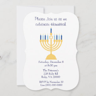 Invitación Fiesta Hanukkah azul y blanco